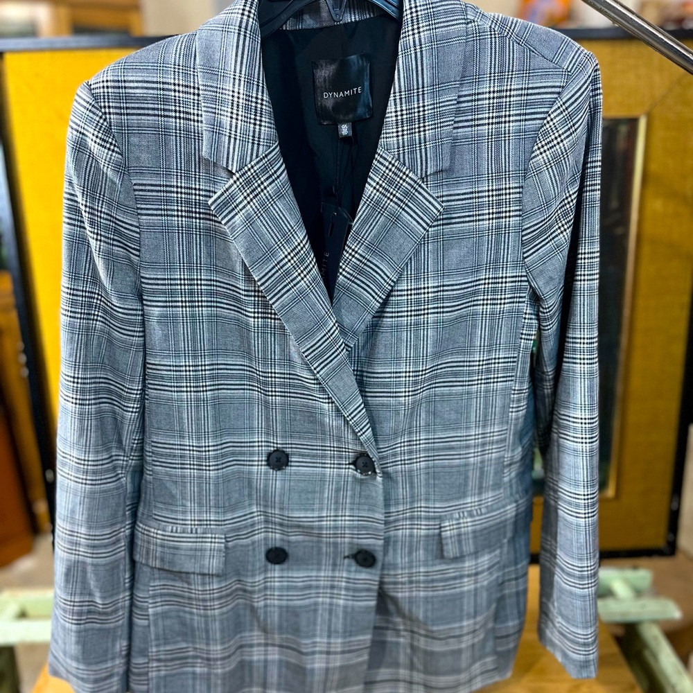 NWT Dynamite Veston Plaid Double Breast Blazer